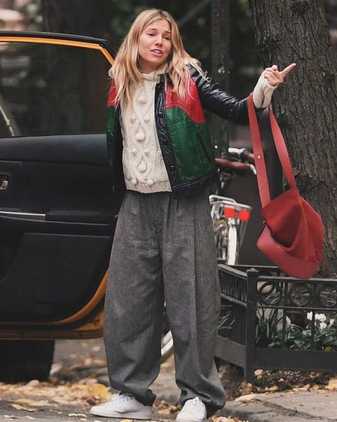 ❤️❤️ look and style I like ❤️❤️ Another oldie but goldie : Sienna Miller in Gucci jacket and large wool pants ❤️❤️ . . #streetstyle… | Instagram Sienna Miller Winter Style, Sienna Miller Style, Gucci Jacket, Sienna Miller, 1990's Fashion, January 7, January 2024, Candid Photography, Celebrity Makeup