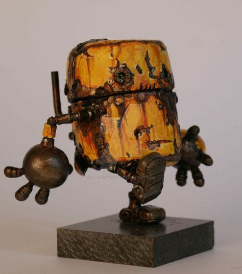 Scale model robot, Demolition Robot, by Space Cow Smith. Pinned by #relicmodels Steampunk Robots, Robot Mechanics, Steampunk Robot, Bad Robot, Robot Sculpture, Retro Robot, Trash Art, Cool Robots, Arte Robot