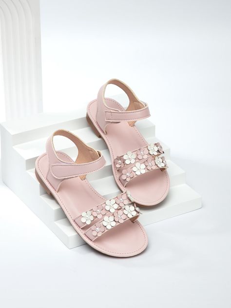 Pink  Collar   Plain Strap Sandals Embellished   Kids Shoes Kids Footwear, Flower Sandals, Pink Collar, Pink Collars, Flower Decor, Baby Bear, Ankle Strap Sandals, Strap Sandals, Flat Sandals