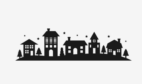 Christmas House Silhouette, House Sillouhette Christmas, Christmas Village Window Template, Christmas Village Silhouette, Christmas Village Svg Free, Christmas Village Silhouette Clip Art, Xmas Village, House Silhouette, Ideas Navidad