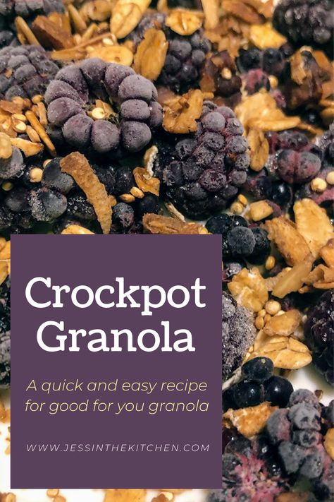 Homemade granola: simple and so much better than store bought. Better than that, it is made in the crockpot to minimize the work. Big win! Crockpot Granola, Baked Granola, Favorite Breakfast Recipes, Crockpot Breakfast, Vanilla Greek Yogurt, Granola Recipes, Homemade Granola, Breakfast Treats, Kitchen Recipes