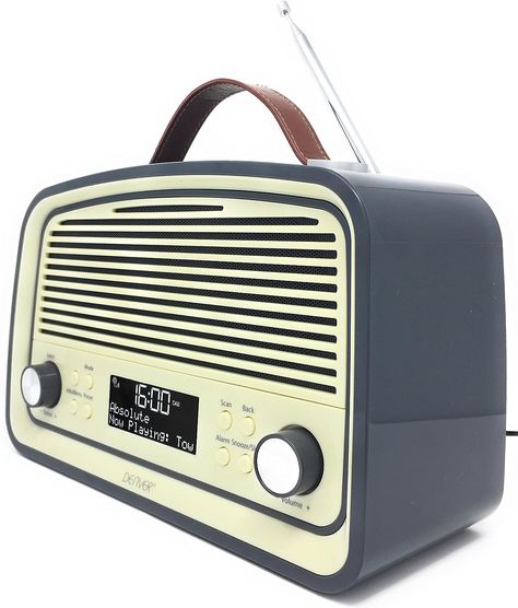 Denver DAB-38 Retro DAB/DAB+ Digital & FM Portable Radio Alarm Clock - Battery/Mains Powered with 2.4 Inch Display - Gloss Grey Retro Radio, Digital Radio, Portable Radio, Radio Alarm Clock, Radio Station, Fm Radio, Alarm Clock, Denver, 4 Inch