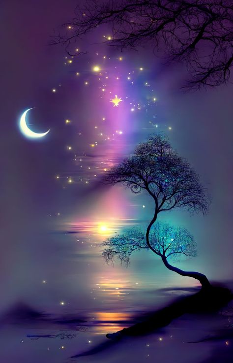 Scenic Alchemy - 📷✨️ Scenic Alchemy #tranquility... Mystical Landscapes Art, Celestial Landscape Art, Dreamy Moons Art, Mystical Night Sky, Fantasy Moon Landscape, Beautiful Moon Pictures, Moon Stars Art, Beautiful Scenery Photography, Winter Nature