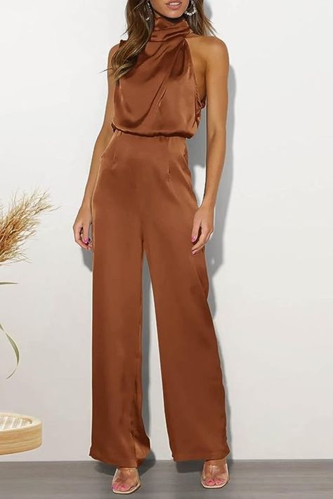 Summer One Piece, Earth Tone Wedding, One Piece Outfits, Satin Jumpsuit, Fall Wedding Guest Dress, Guest Attire, Jumpsuit Outfit, Wedding Attire Guest, One Piece Outfit