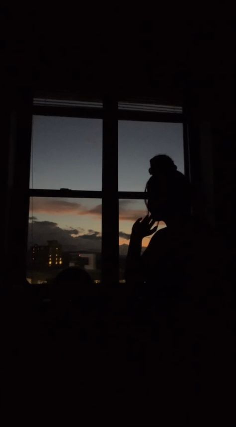 Sunset With Buildings, Sunset Window, Window Aesthetic, Silhouette Sunset, A Messy Bun, Just A Girl, The Sunset, Messy Bun, A Girl