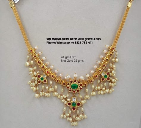 Light Weight Guttapusalu Necklace, Jwellary Desi, Big Earrings Gold, Guttapusalu Necklace, Gold Bridal Necklace, Short Neck, Gold Jewelry Simple Necklace, Gold Necklace Indian, Pearl Necklace Designs