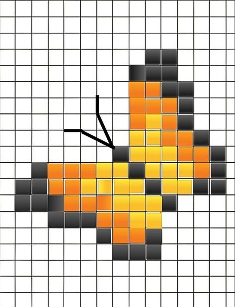 Monarch Butterfly Perler Bead Pattern, Mini Cross Stitch Butterfly, Small Butterfly Pixel Art, Butterfly Pixel Art, Pixel Butterfly, Crochet Washcloth Free, Art Papillon, Quilting Designs Patterns, Pixel Art Templates