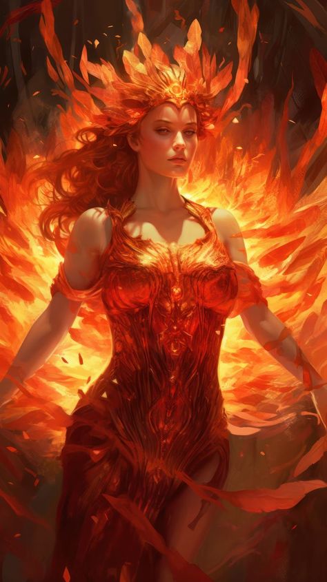 Goddess of Fire AI Generative Art Woman Made Of Fire, Goddess Woman Art, Woman In Flames Art, Goddess Of Intelligence, Fire Queen Art, Man On Fire Art, Phoenix Woman Art, Goddess Character Art, Fire Woman Art