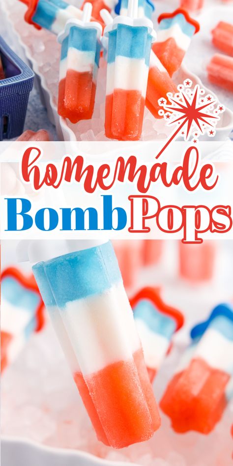 Homemade Ice Pops Recipes, Bomb Pops, Cookie Monster Ice Cream, Homemade Ice Pops, Monster Ice Cream, Ice Cream Recipes Machine, Smoothie Popsicles, Rocket Pop, Freeze Pops