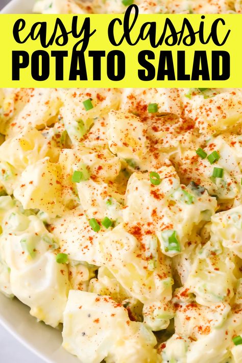 easy classic potato salad Traditional Potato Salad Recipe, Potato Salad Recipe Easy, Green Potatoes, Salads For A Crowd, Classic Potato Salad, Frozen Potatoes, Easy Potato Salad, Celery Green, Potato Salad Recipe