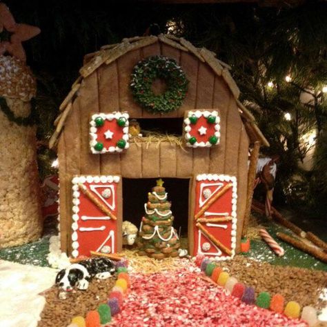 Gingerbread barn Gingerbread Scenes, Gingerbread Farm, Gingerbread Barn, Cookie Houses, Gingerbread Contest, Gingerbread Town, Gingerbread Competition, Gingerbread House Ideas, Gingerbread Creations