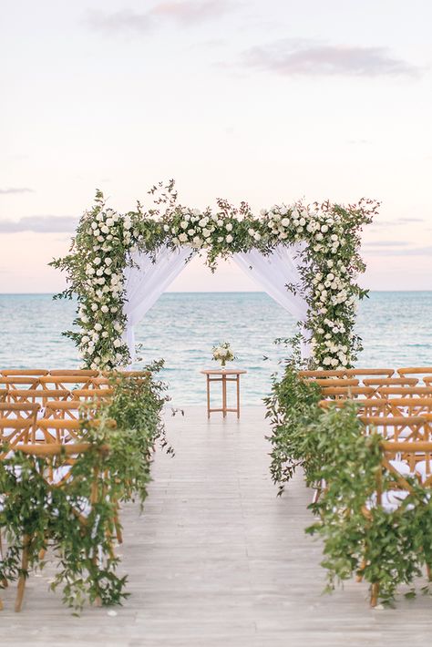 Beachfront Wedding Ceremony, Baha Mar Wedding, Bahamas Wedding Ideas, Coastal Wedding Reception, Seaside Wedding Decor, Bahamas Wedding Venues, Rosewood Baha Mar, Coastal Wedding Venues, Blue Wedding Receptions