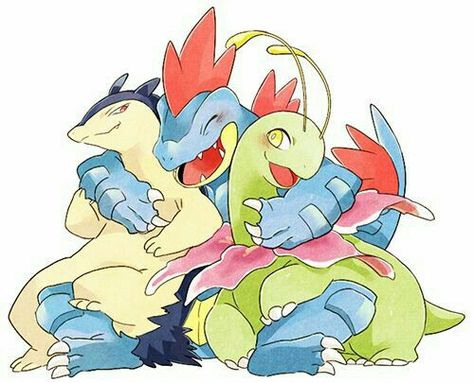 Typhlosion, Feraligatr, Meganium, hugging, cute; Pokémon Pokemon Starters, Mega Pokemon, Gold Pokemon, Pokemon Pins, Play Pokemon, Pokemon Special, Pokémon Master, All Pokemon, My Pokemon