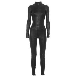 APHERO Catsuit Zip-up Black Lambskin jumpsuit Marvel Training Clothes, Leather Superhero Suit, Training Outfit Women Combat, Super Spy Outfit, Black Spy Outfit, Training Outfit Combat, Spy Uniform, Female Spy Outfit, Assasin Outfits Women