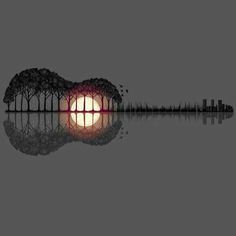 Guitar or tree line & sun reflecting on the water?....love it! Stencil Outline, Art Musical, Illustrator Inspiration, Guitar Art, Wow Art, Office Art, Pics Art, Art Plastique, Art Abstrait