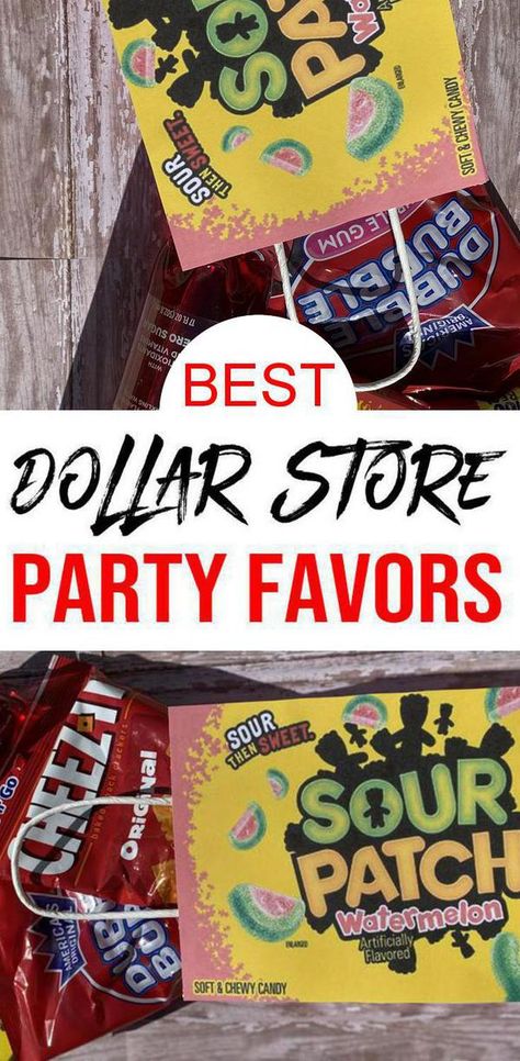 Teen Boy Party Favors Goody Bags, Dollar Store Goody Bag Ideas, Party Favor Snacks, Simple Birthday Party Favors, Candy Goody Bag Ideas, Party Candy Bags Ideas Birthdays, Cheap Goodie Bag Ideas, 8 Year Birthday Party Favors, Dollar Store Party Favors