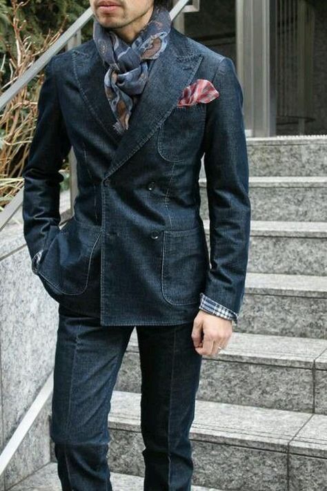 Wedding Tuxedo, Black Suit Jacket, Denim Suit, Denim Blazer, Black Suit, Mens Fashion Suits, Fashion Business, Male Fashion, Well Dressed Men