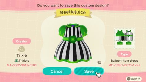 Animal Crossing Tim Burton, Acnh Tim Burton, Acnh Beetlejuice, Tim Burton Design, Beetlejuice Dress, Acnh Codes, Clothing Designs, Beetlejuice, Tim Burton