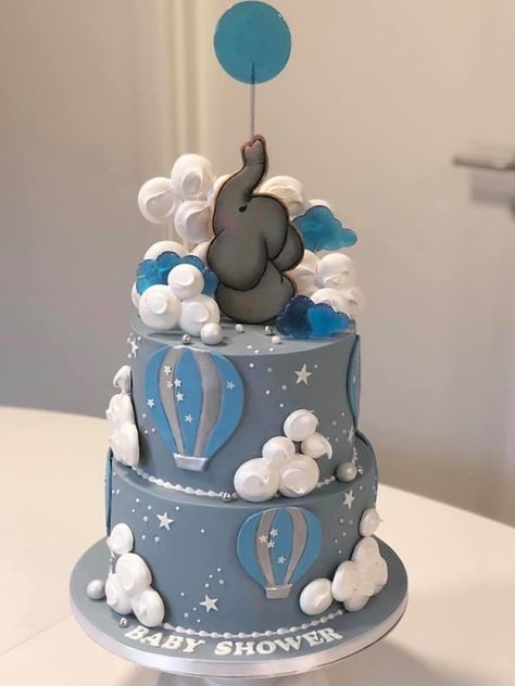 Elephant Baby Shower Theme Boy, Elephant Baby Shower Centerpieces, Baby Elephant Cake, Baby Shower Cake Designs, Elephant Baby Shower Cake, Peanut Baby Shower, Elephant Baby Shower Boy, Pastel Baby Shower, Baby First Birthday Cake