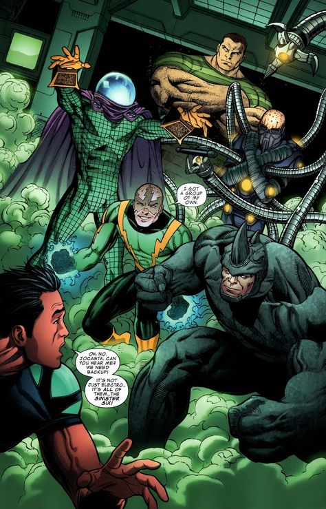 The Sinister Six Mysterio Art, Mcu Villains, Spiderman Villains, Marvel Supervillains, Mysterio Marvel, Sinister 6, The Sinister Six, Doctor Octopus, Comic Book Villains