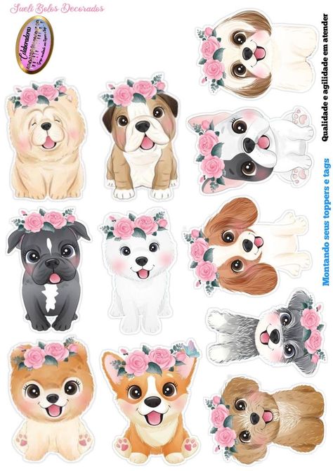 Puppy Kawaii, Puppy Stickers, Puppy Birthday Parties, Cake Image, Puppy Cake, Edible Paper, Images Kawaii, Puppy Birthday, Dog Cake