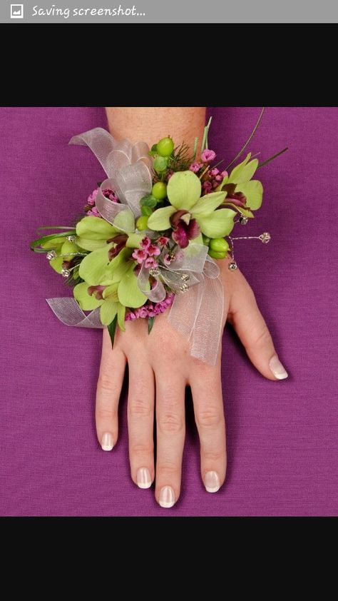 Green Prom Corsage, Orchid Wrist Corsage, Prom Flowers Corsage, Orchid Corsages, Wrist Corsage Prom, Prom Corsage And Boutonniere, Prom Corsage, Green Orchid, Green Prom