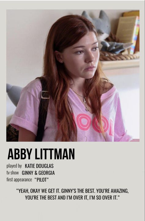 minimal polaroid character poster for abby littman from ginny & georgia Abby Littman Room, Ginny And Georgia Abby Aesthetic, Ginny And Georgia Abby Littman, Abby From Ginny And Georgia, Ginny And Georgia Poster, Abby Littman Aesthetic, Abby Ginny And Geórgia, Abby Littman, I'm Over It