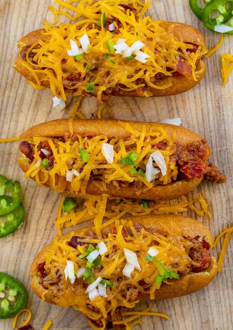 Chili Cheese Corn Dogs, Chili Cheese Recipes, Cheese Corn Dog Recipe, Cheese Corn Dogs, Fritos Chili, Baked Chili Cheese Dogs, Nachos Cheese Recipe, Meatless Chili, Deep Fried Recipes