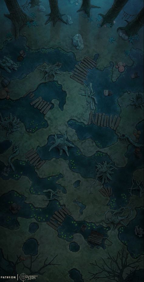 Swamp Battle Map Dnd, Hag Lair Map, Mine Dnd Map, Swamp Battlemap, Swamp Map, Dnd Combat, Dnd Battle Maps, 5e Maps, Dnd Spells