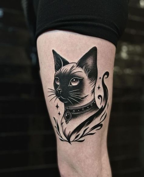 Siamese Cat Tattoos, Female Sleeve Tattoo, Cat Portrait Tattoos, Real Tattoos, Sleeve Tattoo Designs, Cowboy Tattoos, Black Cat Tattoos, Female Sleeve, White Ink Tattoo