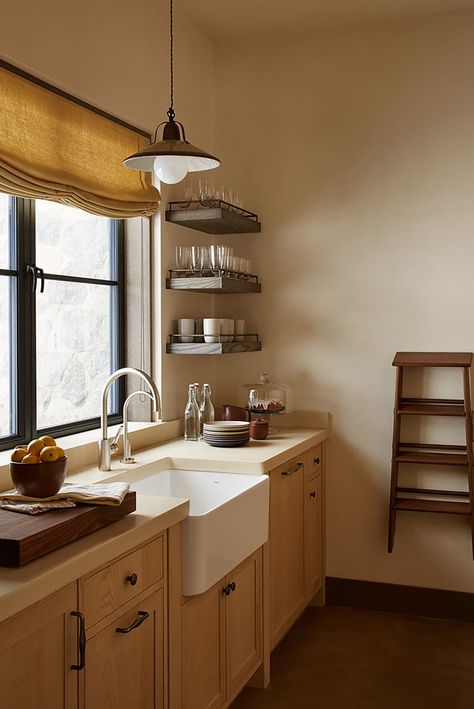 Floating wooden shelves are consistent with the clean lines and minimalist style in this Colorado butler's pantry. Uncluttered Kitchen, Rocky Mountain Hardware, Moore House, Butler’s Pantry, Dark Wood Cabinets, Kitchen Stand, All White Kitchen, Cabinetry Design, Butler Pantry