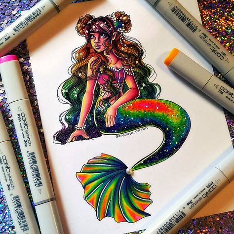 Rainbow Mermaid by CreativeCarrah Creative Carrah, Drawing Ideas Creative, Best Drawing Ideas, Colorful Drawing, Rainbow Mermaid, Mermaid Drawings, Best Drawing, Pretty Drawings, Mermaid Art