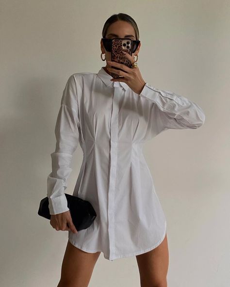 White Button Down Shirt Dress, Shirt Dress Outfit, Button Down Shirt Dress, White Button Down Shirt, White Button Down, White Shirt Dress, Long Sleeve Shirt Dress, Tie Shoes, Independent Designers Fashion