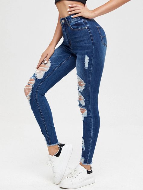 High Waist Ripped Cropped Denim Jeans, Ripped High-waist Cropped Jeans, Cheap High-waist Ripped Cropped Jeans, Ripped Jeans For Kids 10-12, Ripped Stretch Cropped Mid-rise Jeans, Cute Ripped Jeans, Womens Cropped Jeans, Cute Jeans, Dark Wash Denim