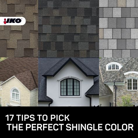 Did you know that your roof can account for up to 40% of your home's visual exterior? Choosing a shingle is just as important of a choice as any other exterior design aspect.  Read our article on the Content Hub for our tips on choosing a shingle color that will complement your home. Estate Gray Shingles On White House, New Roof Colors, Shakes Exterior House, How To Draw Shingles On A Roof, Roof Shingle Colors For White House, Dark Shingle House, House Shingles Exterior, White House Roof Color, Shingle Colors White House