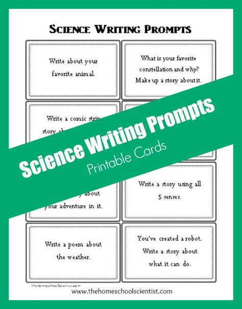 Science writing prompts printable cards | The Homeschool Scientist Science Writing Prompts, Science Printables, Writing Prompts Funny, Summer Science, Science Writing, Homeschool Writing, Music For Studying, Picture Writing Prompts, Writing Prompts For Writers