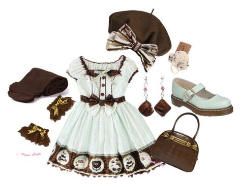 "Melty Chocolate - Angelic Pretty" by roseunspindle ❤ liked on Polyvore featuring Biba, Betmar, Dr. Martens, bow, lace, chocolate, mint and brown Mint And Brown, Bond Outfits, Mint Outfit, Mint Aesthetic, Ejen Ali, Chocolate Mint, J Fashion, Mint Chocolate, Character Designs