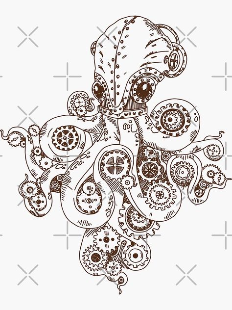 "Steampunk Octopus" Sticker by intrique8 | Redbubble Steampunk Octopus Tattoo, Easy Turtle Drawing, Steampunk Machine, Steampunk Drawing, Octopus Sticker, Octopus Decor, Promise Quotes, Octopus Drawing, Octopus Tattoo Design