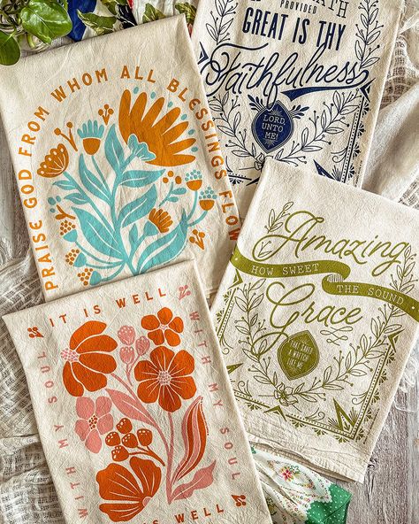 All the tea towels to keep you singing and praising while you work! Candle Designs, Christian Illustration, Cosy Vibes, Towel Design, Unique Stamps, Printed Tea Towel, Art Licensing, Designer Candles, Towels Design