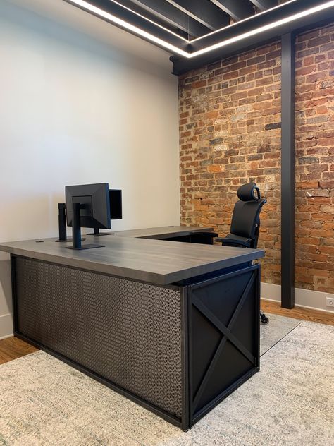 Industrial L Desk, Industrial L Shaped Desk, L Shape Desk Office, L Shape Office Table Design, L Shape Office Desk, Shop Bathroom Ideas, L Shape Office, L Shaped Office, Industrial Office Table