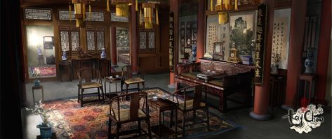 ArtStation - Chinese ancient drawing room, Chow Kay Ancient Chinese Room, Traditional Chinese House, Temple Interior, Chinese Room, Chinese Courtyard, Chinese Background, Ancient Drawings, Chinese House, Chinese Interior