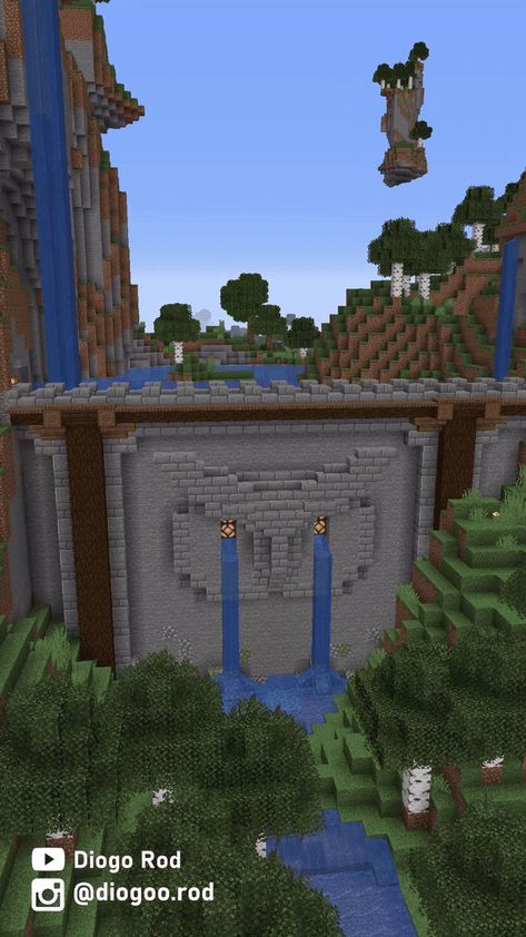 A Minecraft Dam with a crying owl as the orifices of the structure. Minecraft 1.16 Builds, Minecraft Dam Ideas, Minecraft Owl, Minecraft Dam, Minecraft Good, Building Videos, Minecraft Kingdom, Minecraft Statues, Minecraft Houses Survival