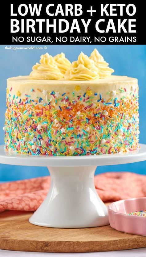 Keto Birthday Cake (The BEST recipe!) Low Carb Birthday Cake, Low Carb Birthday, Keto Birthday, Keto Birthday Cake, Healthy Birthday Cakes, Sugar Free Baking, Dairy Free Cake, Sugar Free Cake, Low Carb Cake