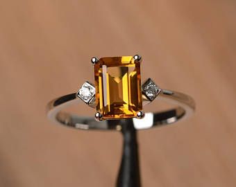 Yellow Gemstone Ring, Wedding Rings Emerald Cut, Citrine Ring Engagement, November Birthstone Ring, Yellow Gemstones, Morganite Ring, Beautiful Engagement Rings, Citrine Ring, Natural Citrine