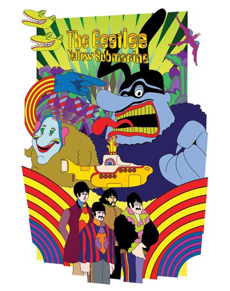 Yellow Submarine film - premiered in July 1968 Beatles Pop Art, Yellow Submarine Movie, Yellow Submarine Art, Beatles Birthday, Beatles Poster, Beatles Pictures, Beatles Art, Beatles Yellow, Psy Art