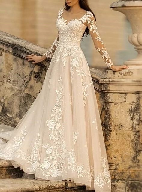 Long Sleeve Wedding Ball Gown, Beach Formal, Wedding Dresses A Line, Wedding Dress Gallery, Pretty Wedding Dresses, Wedding Vow, Cute Wedding Dress, Irish Wedding, Lace Bridal Gown