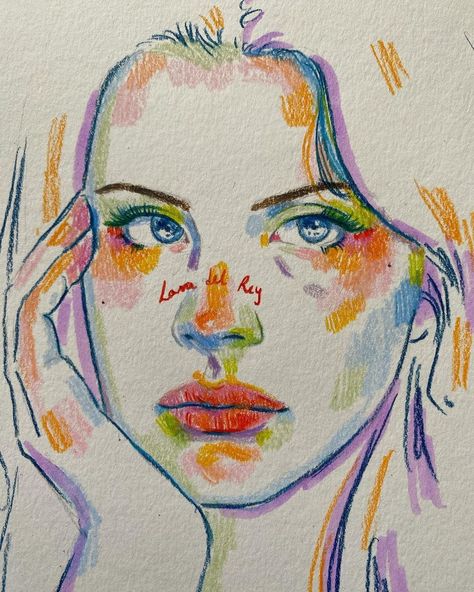 Sketch Self Portrait, Colorful Drawings Pencil, How To Draw Hair Colored Pencils, Colored Pencil Portrait Drawing, Drawing Ideas With Colour Pencil, Colored Pencil Portrait Abstract, Colour Face Drawing, Colored Pencil Face Drawing, Sketching With Colored Pencils