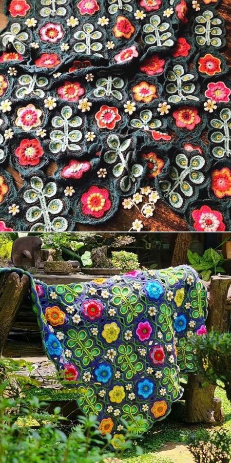 Floral Crochet Blanket Pattern Free, Crojo Retro Pattern, Crochet Blanket With Flowers, Wildflower Crochet Blanket, Retro Crochet Patterns Free, Chrocet Blankets, Crochet Flower Blanket Patterns, Crochet Flower Squares Pattern Free, Flower Crochet Blanket Pattern