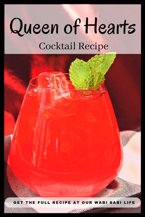 Want a cocktail for the Queen of Hearts? Whether you are talking about Alice in Wonderland or just the Queen of Hearts in general, you are going to love this sweet, perfectly mixed Queen of Hearts Cocktail recipe. via @ourwabisabilife Valentine Day Cocktails Drink Recipes, Alice In Wonderland Themed Drinks, Casino Night Signature Drink, Casino Night Cocktails, Casino Themed Drinks Cocktails, Casino Theme Cocktails, Casino Theme Drinks, Red Cocktails Recipes, Alice In Wonderland Cocktails