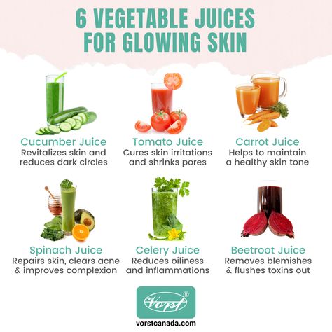 6 Vegetable Juices for Glowing Skin Juices For Glowing Skin, Spinach Juice, Vegetable Juices, Cucumber Juice, Blemish Remover, Reduce Dark Circles, Carrot Juice, Vegetable Juice, For Glowing Skin